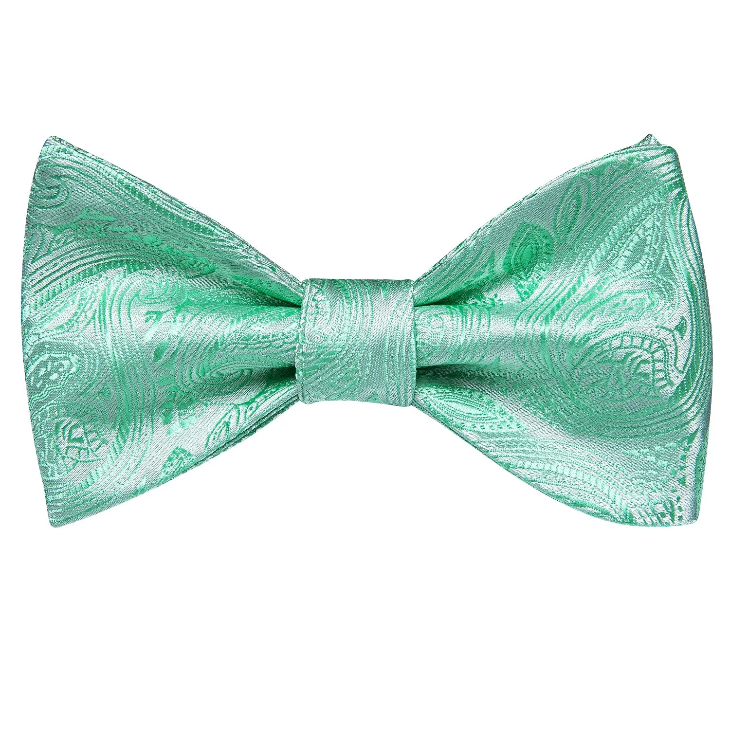 Light Green Paisley Self-tied Silk Bow Tie Pocket Square Cufflinks Set sold by Ties2You product image thumbnail 3