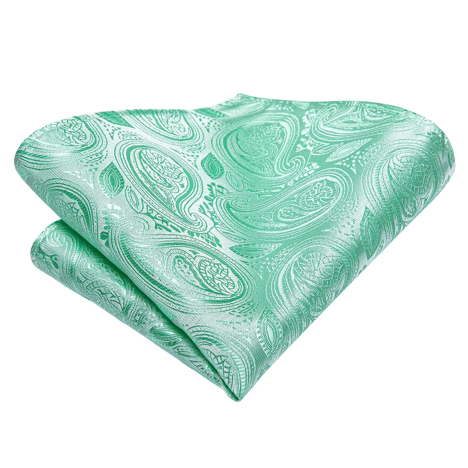 Light Green Paisley Self-tied Silk Bow Tie Pocket Square Cufflinks Set sold by Ties2You product image thumbnail 4