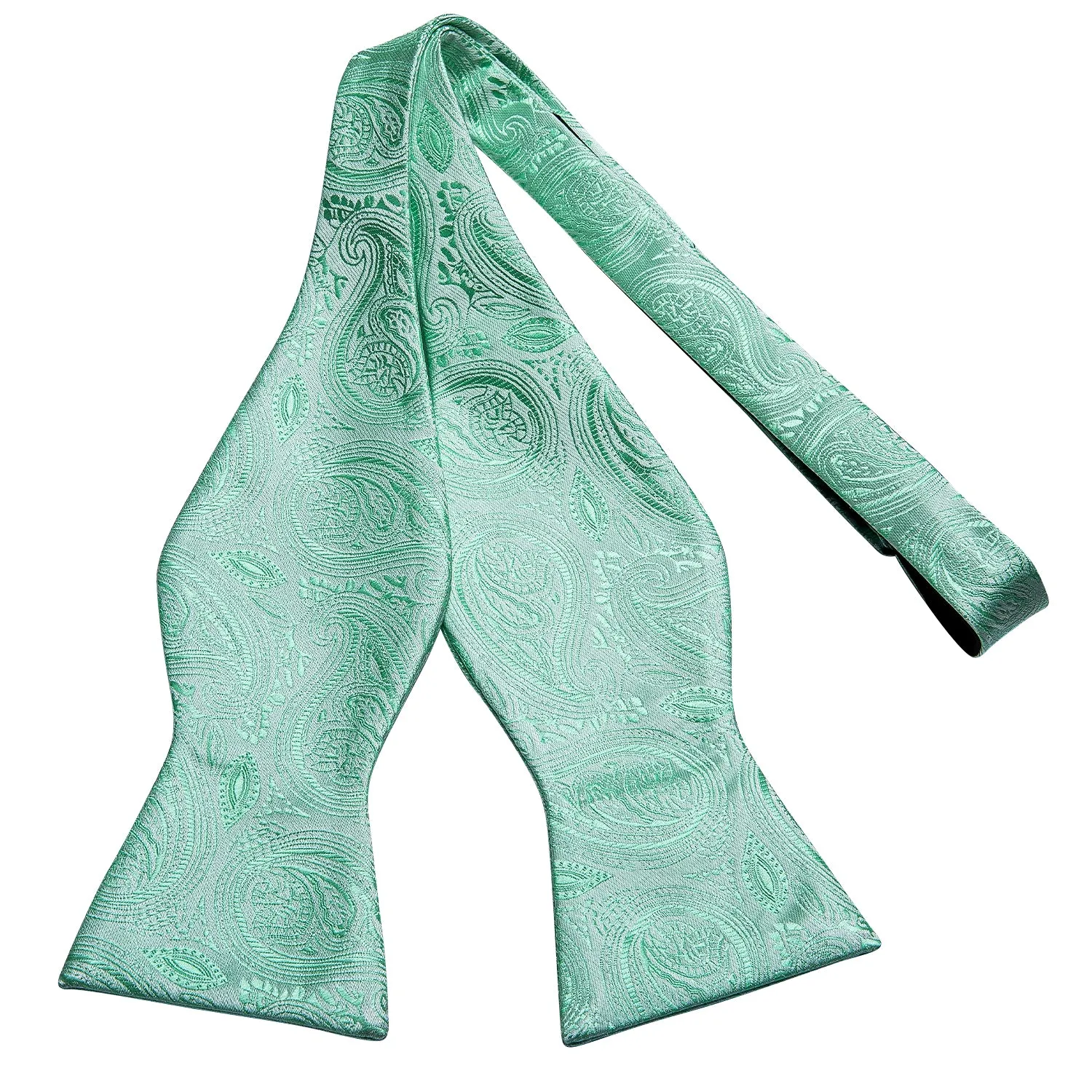 Light Green Paisley Self-tied Silk Bow Tie Pocket Square Cufflinks Set sold by Ties2You product image thumbnail 5