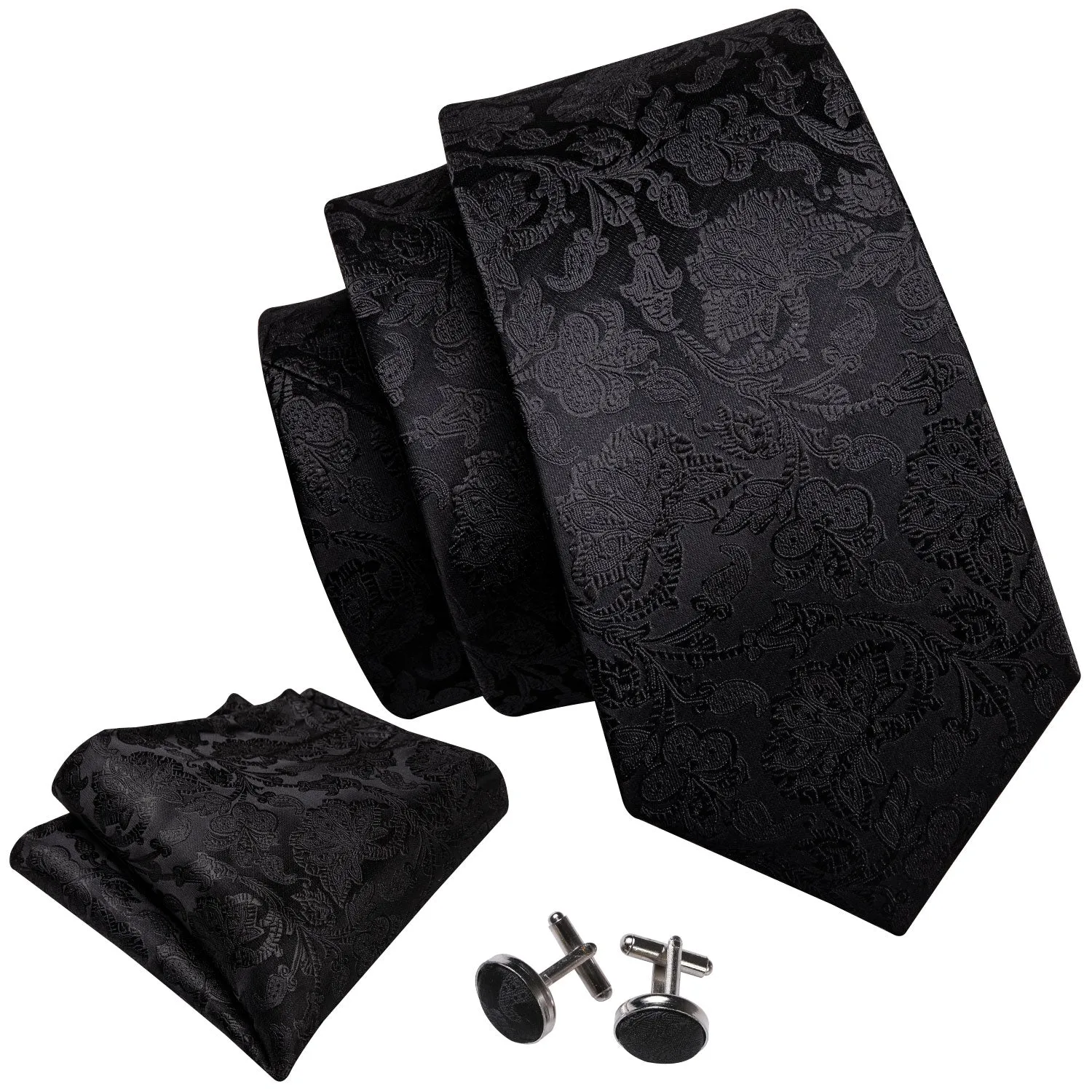 Dark Floral Men's Silk 63 Inches Extra Long Tie Handkerchief Cufflinks Set sold by Ties2You product image thumbnail 4