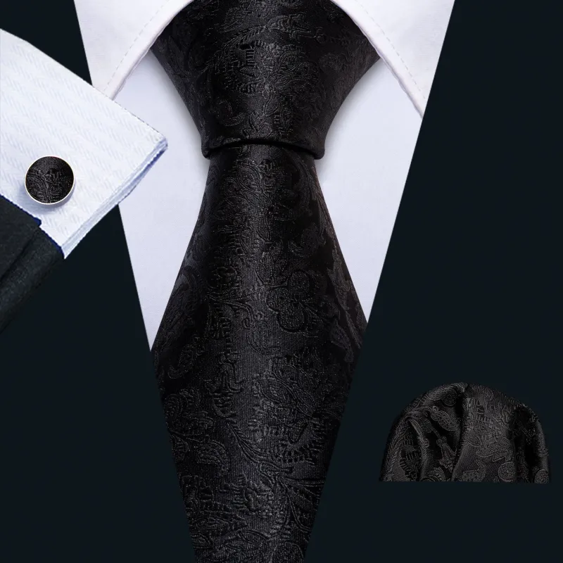 Dark Floral Men's Silk 63 Inches Extra Long Tie Handkerchief Cufflinks Set made by Ties2You