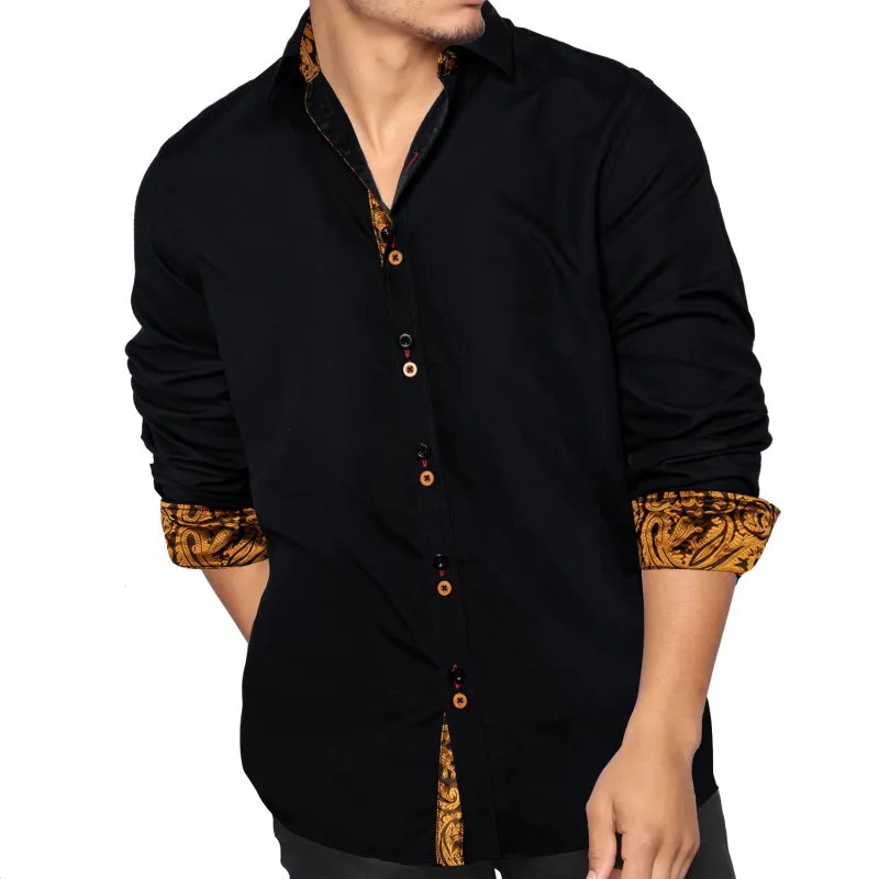 Ties2you Mens Black Splicing Shirt Long Sleeve Bussiness Casual Shirt for Party sold by Ties2You