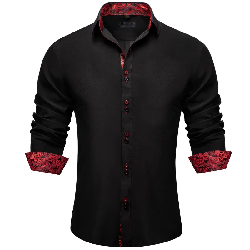 Ties2you Mens Black Red Splicing Dress Shirt Long Sleeve Button Down Business Shirt sold by Ties2You