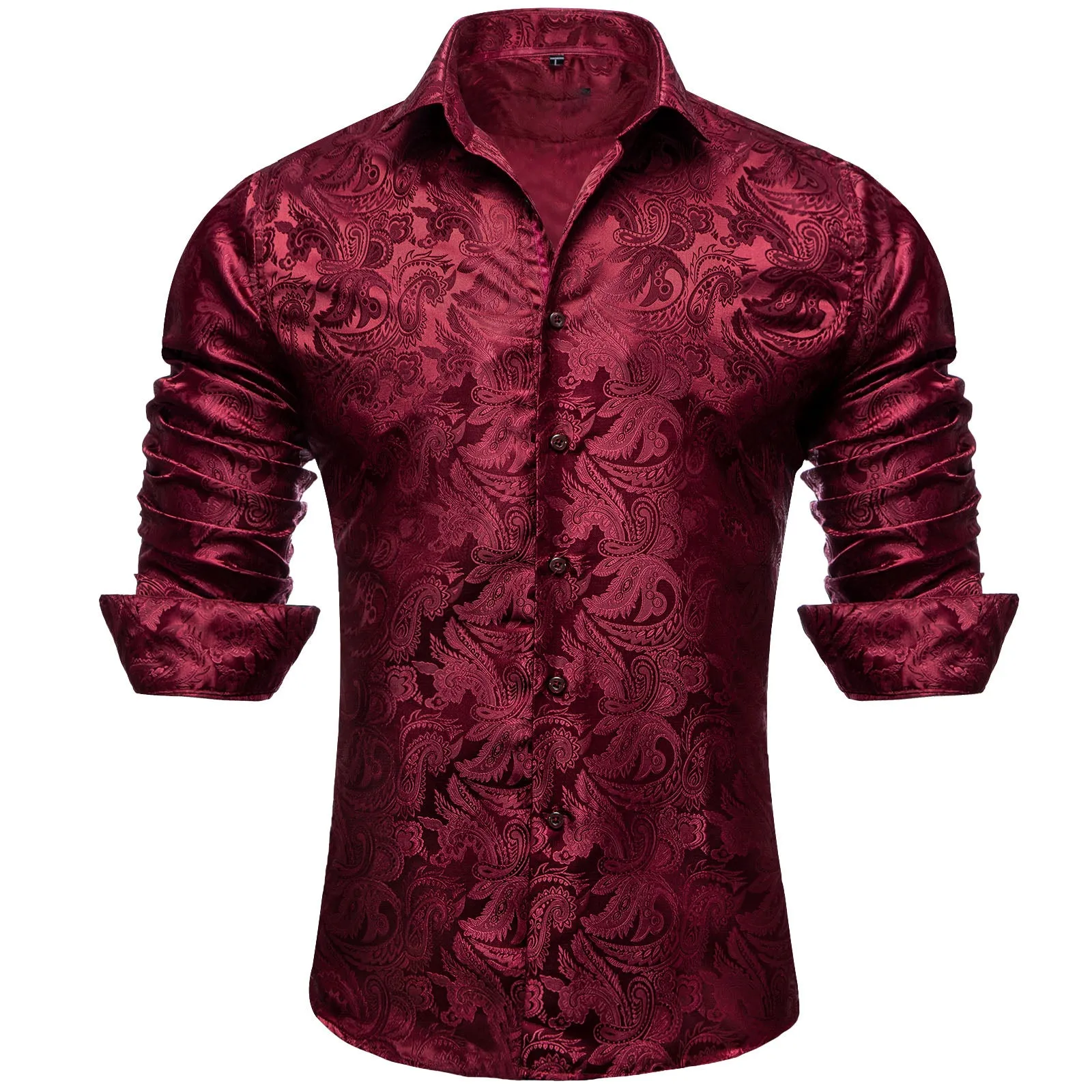 Ties2you Mens Burgundy Floral Dress Shirt 70s Disco Long Sleeve Button Down Shirt sold by Ties2You product image thumbnail 3