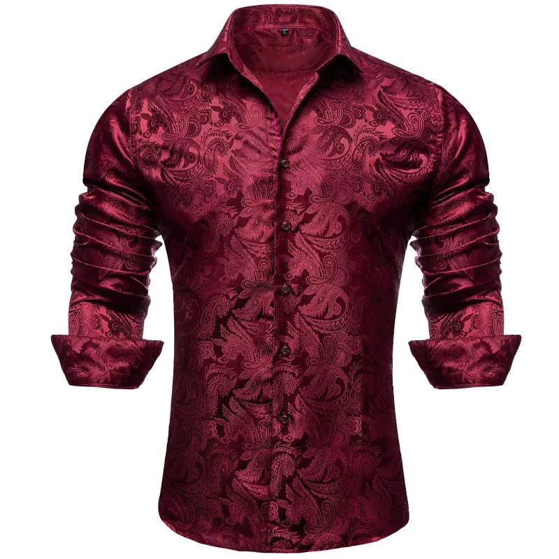 Ties2you Mens Burgundy Floral Dress Shirt 70s Disco Long Sleeve Button Down Shirt sold by Ties2You