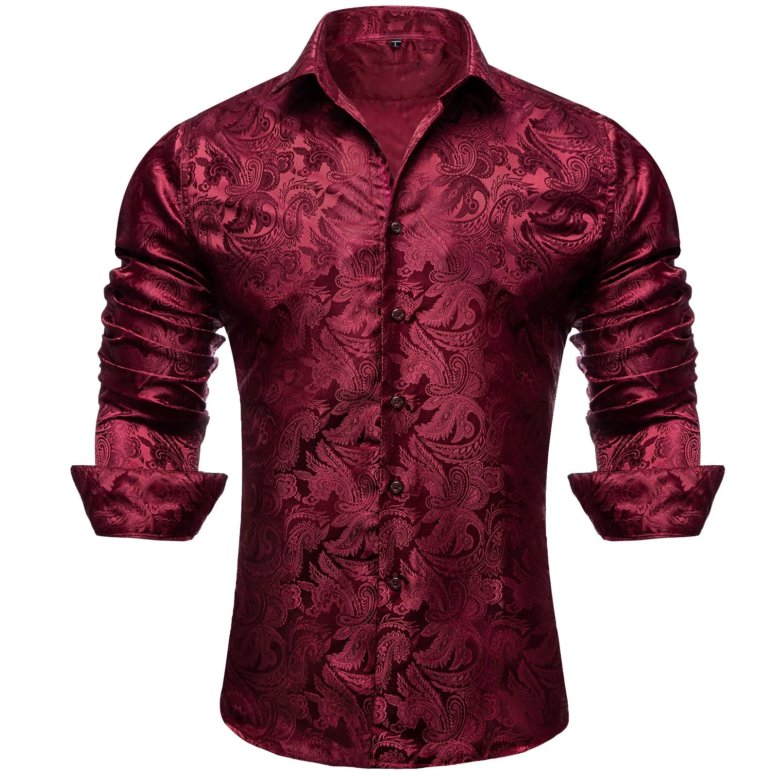 Ties2you Mens Burgundy Floral Dress Shirt 70s Disco Long Sleeve Button Down Shirt sold by Ties2You