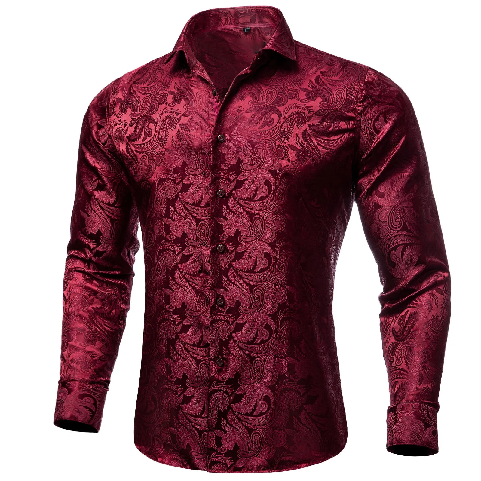 Ties2you Mens Burgundy Floral Dress Shirt 70s Disco Long Sleeve Button Down Shirt sold by Ties2You product image thumbnail 2