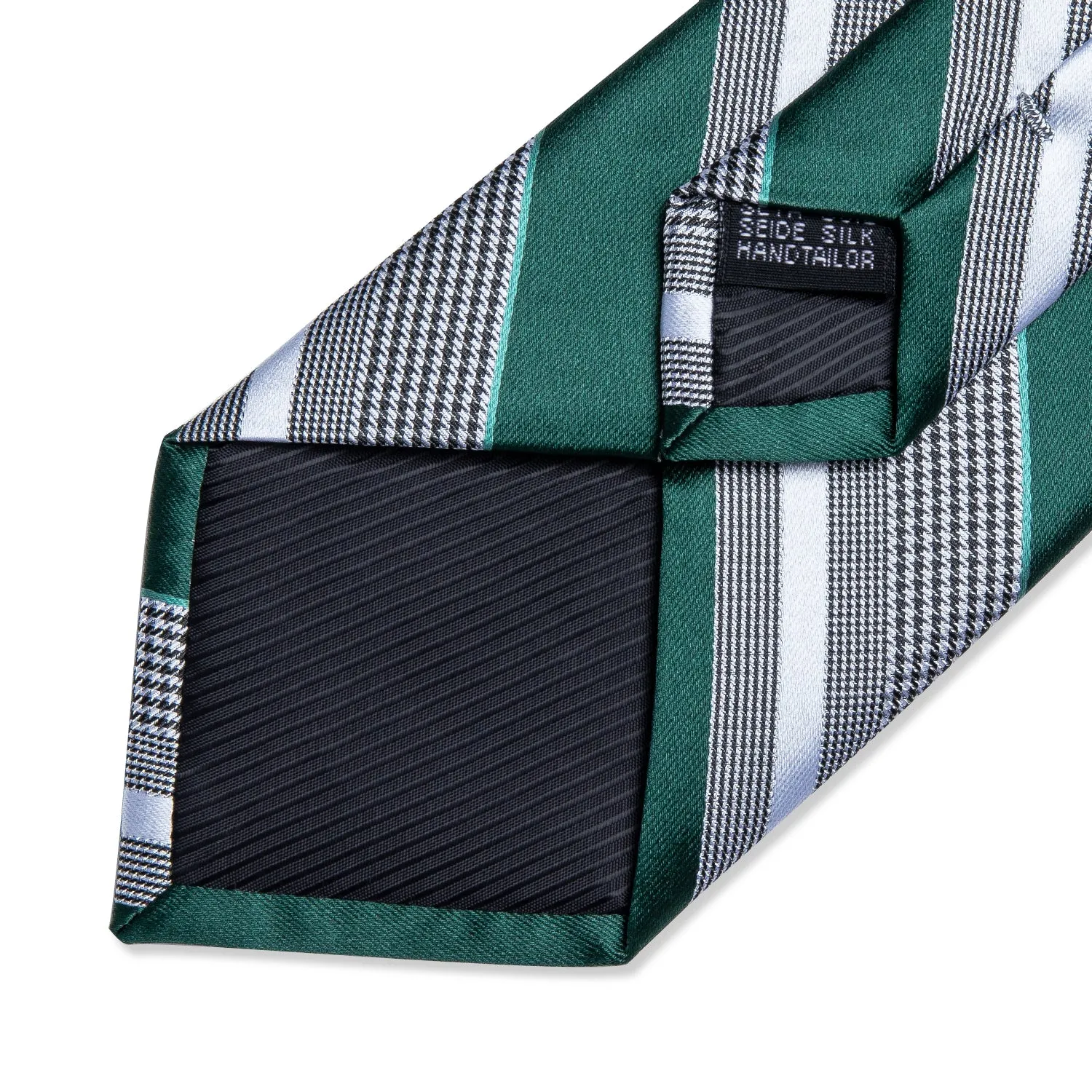 Ties2you Men's Silk Tie Green Grey White Striped Tie Hanky Cufflinks Set sold by Ties2You product image thumbnail 3