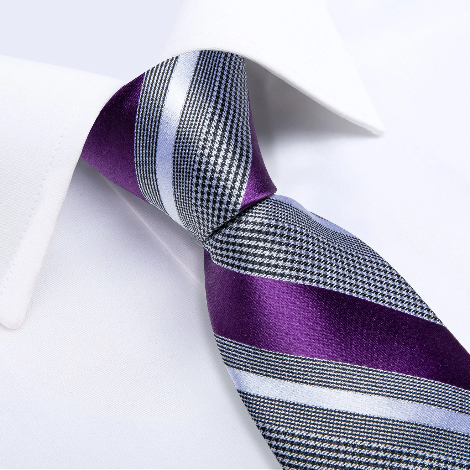 Purple Grey Striped Silk Fabric Mens Tie Hanky Cufflinks Set sold by Ties2You product image thumbnail 5