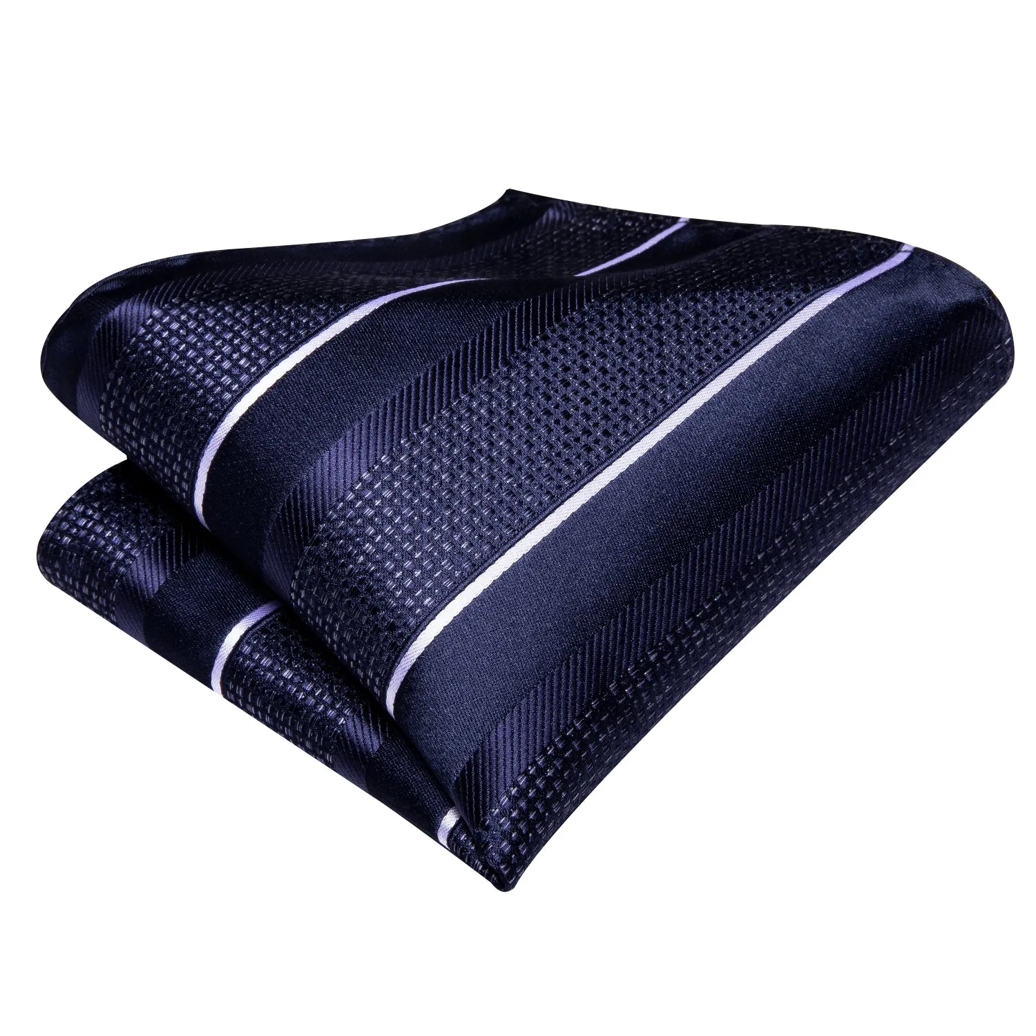 Deep Blue White Striped Necktie Pocket Square Cufflinks Set sold by Ties2You product image thumbnail 4