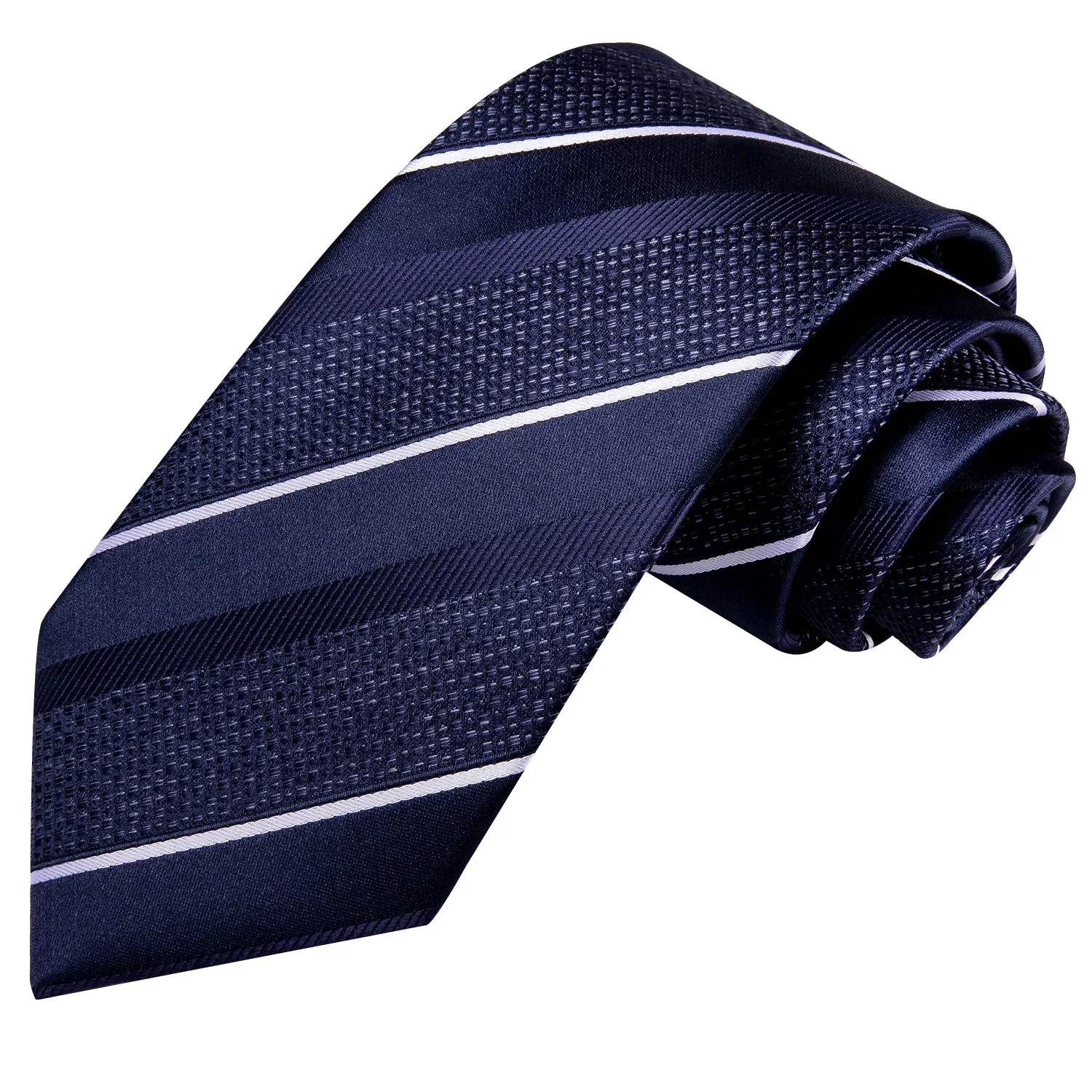 Deep Blue White Striped Necktie Pocket Square Cufflinks Set sold by Ties2You product image thumbnail 5