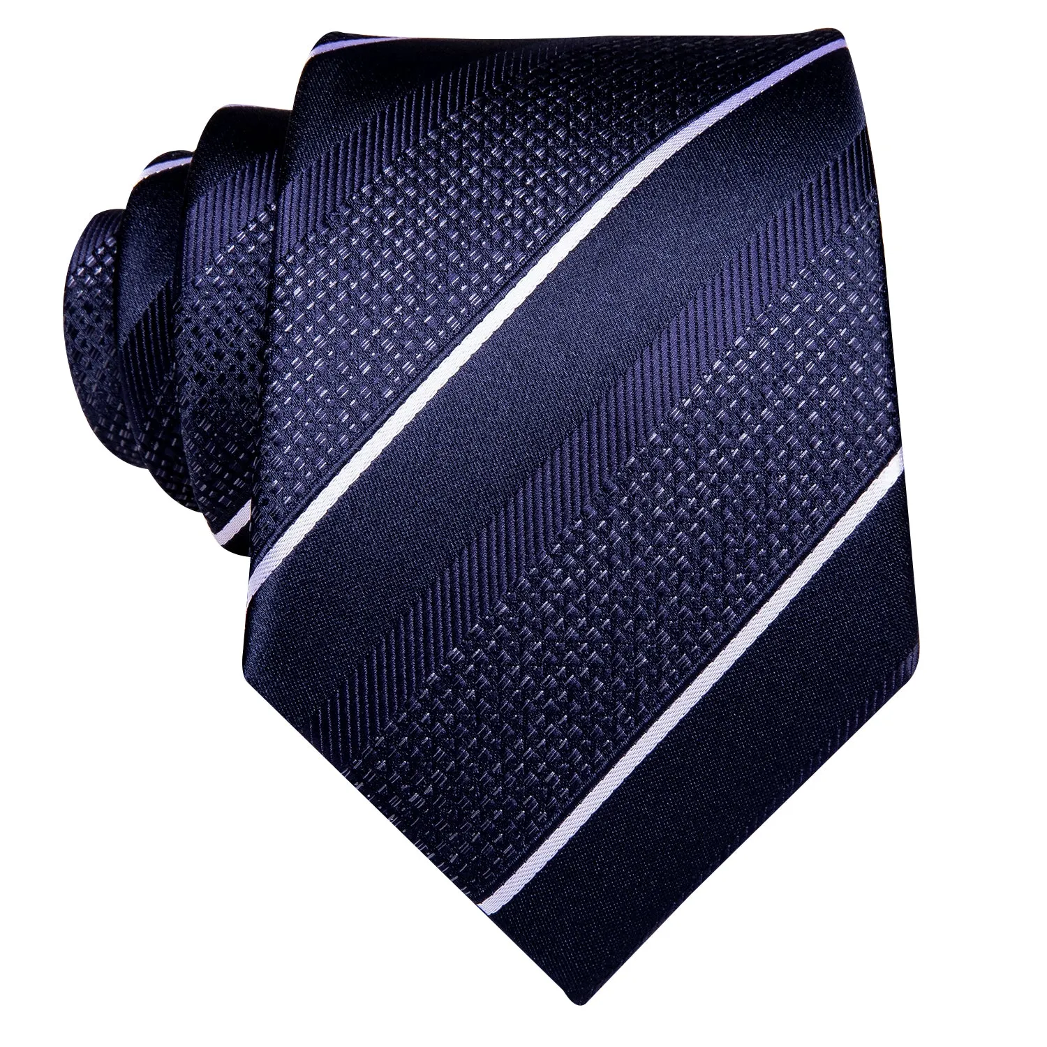 Deep Blue White Striped Necktie Pocket Square Cufflinks Set sold by Ties2You product image thumbnail 3