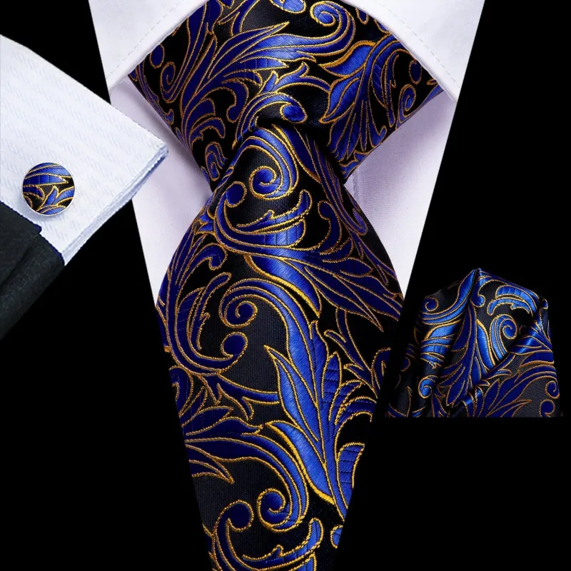 Black Floral Necktie Pocket Square Cufflinks Set sold by Ties2You
