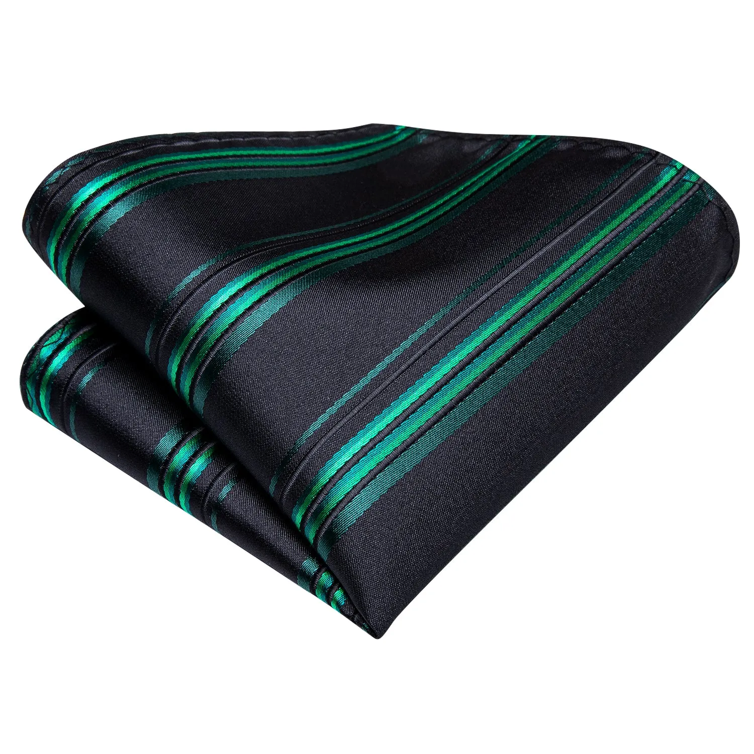Black Green Striped Necktie Pocket Square Cufflinks Set sold by Ties2You product image thumbnail 5