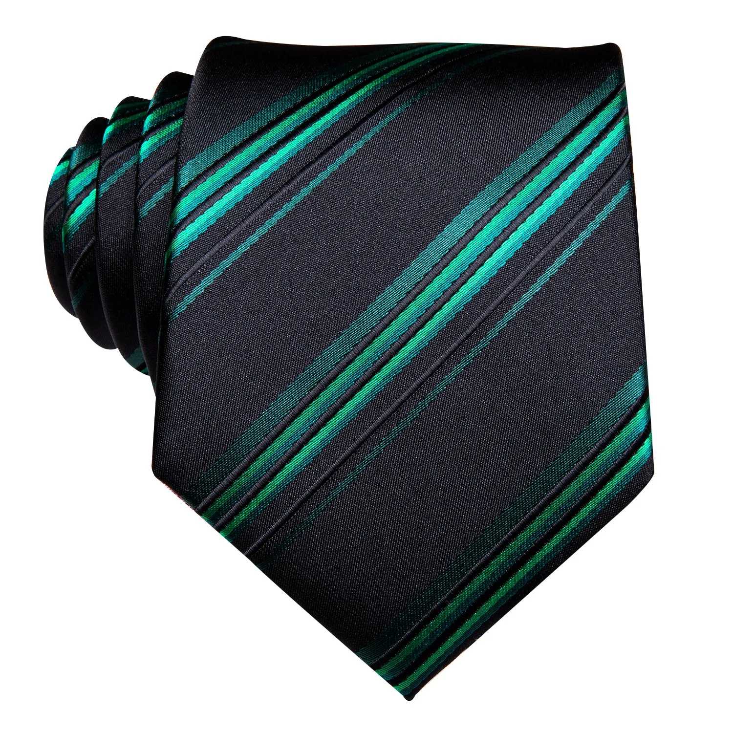 Black Green Striped Necktie Pocket Square Cufflinks Set sold by Ties2You product image thumbnail 3