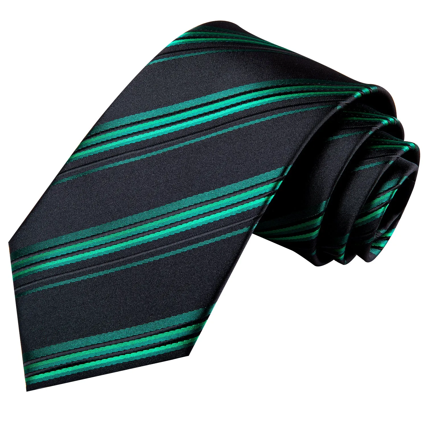 Black Green Striped Necktie Pocket Square Cufflinks Set sold by Ties2You product image thumbnail 4