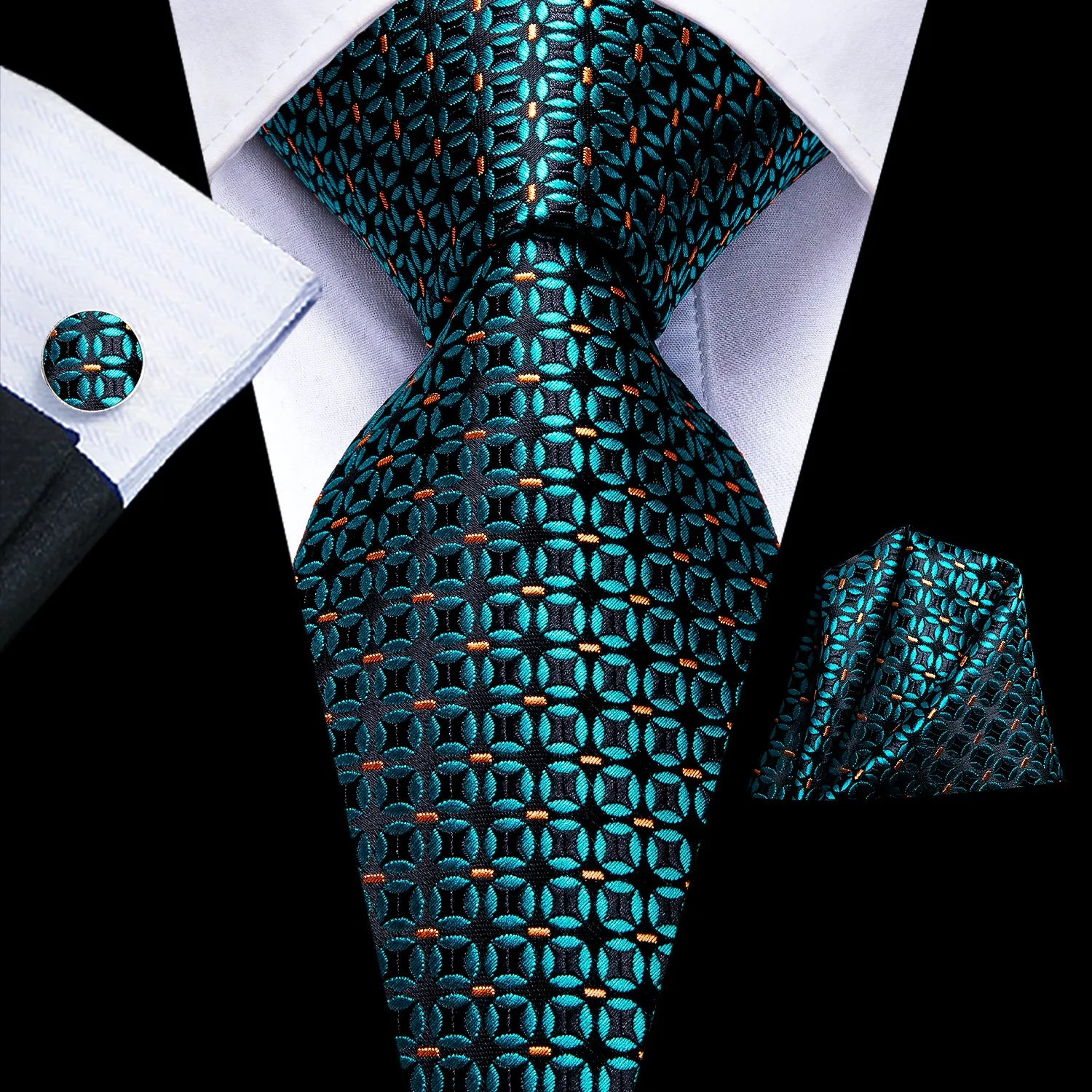 Turquoise Polka Dot Necktie Pocket Square Cufflinks Set sold by Ties2You
