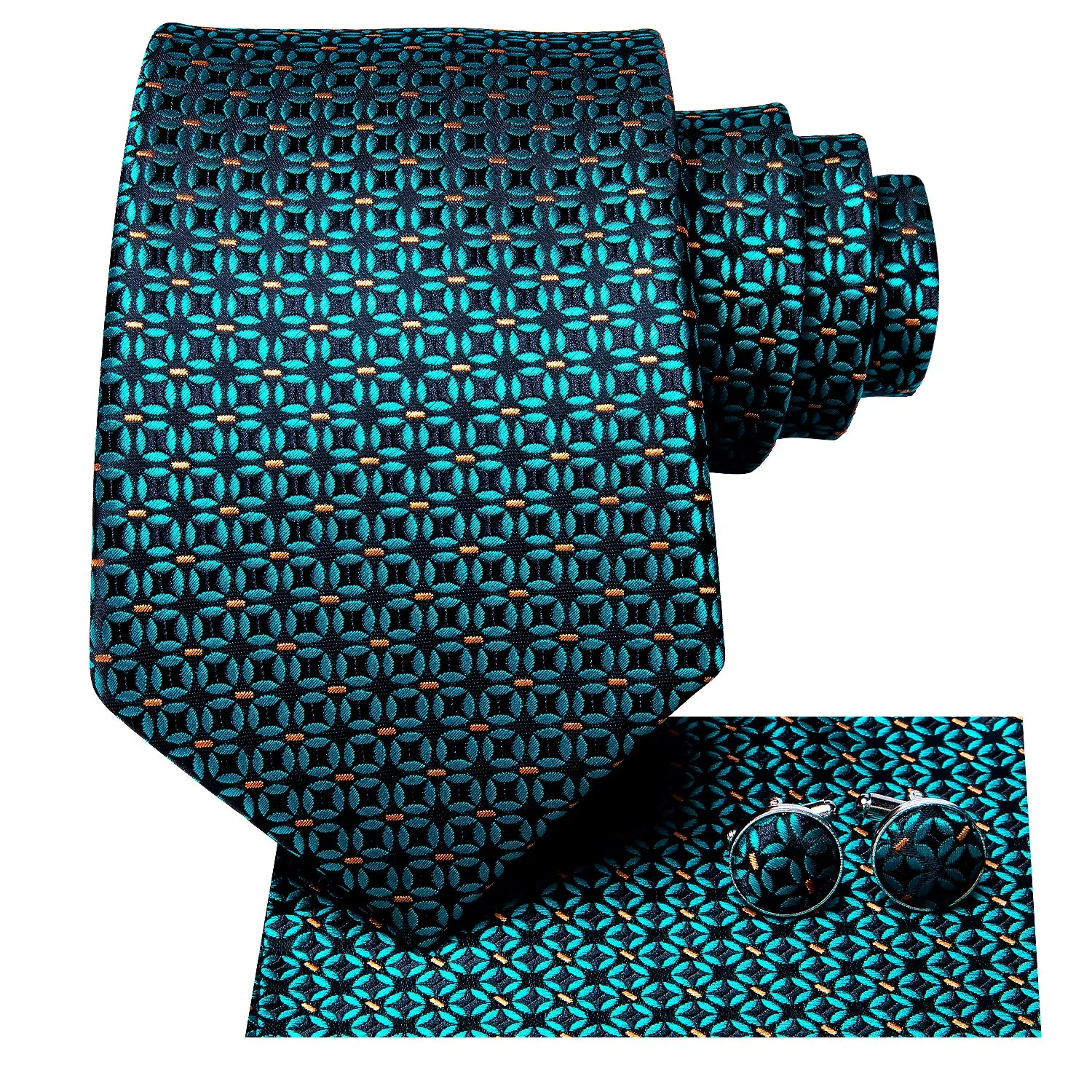 Turquoise Polka Dot Necktie Pocket Square Cufflinks Set sold by Ties2You product image thumbnail 2