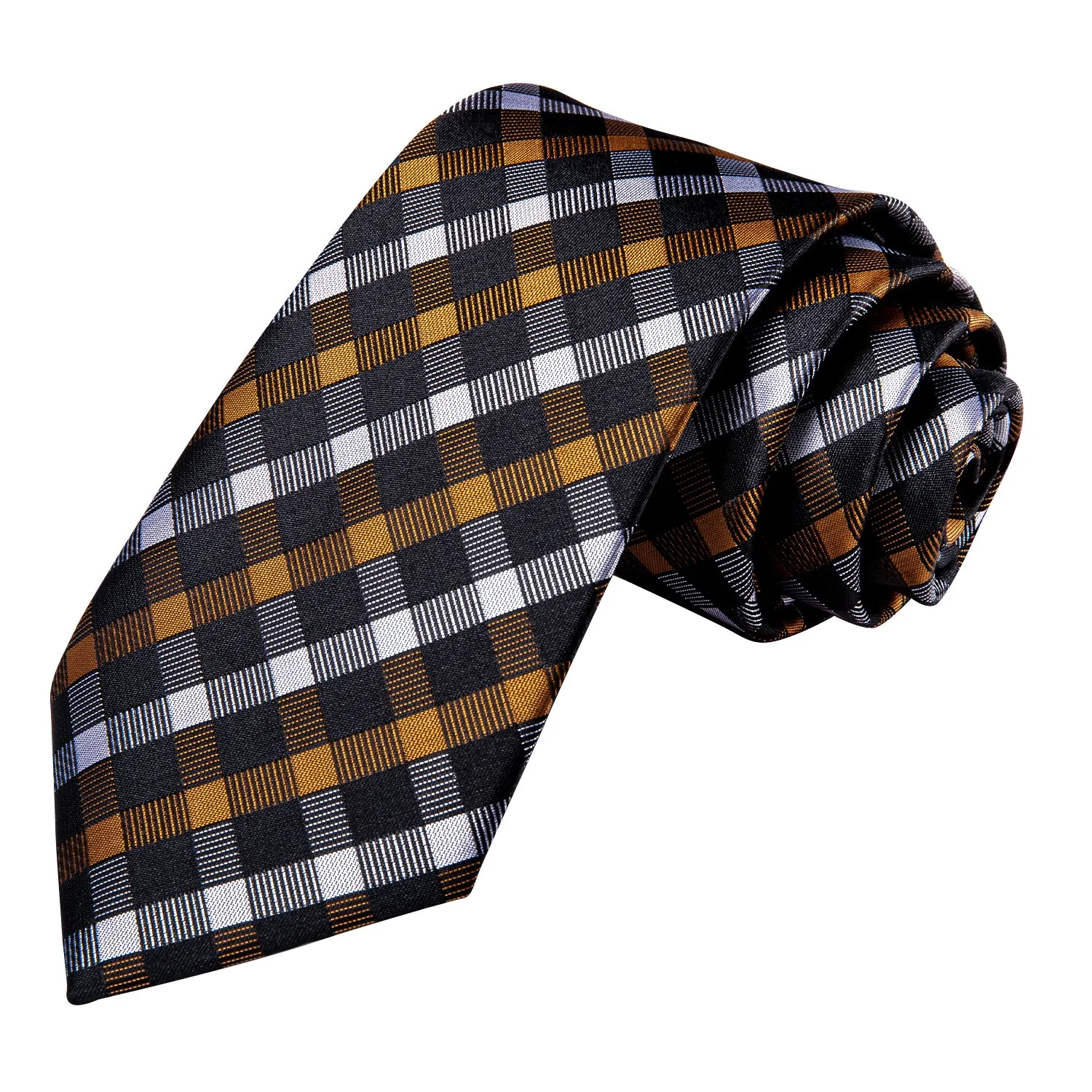 Black Golden White Plaid Necktie Pocket Square Cufflinks Set sold by Ties2You product image thumbnail 3