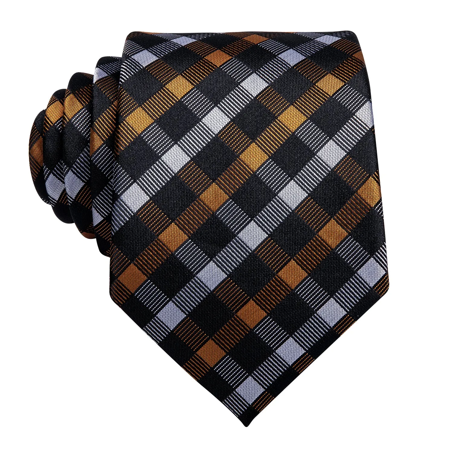 Black Golden White Plaid Necktie Pocket Square Cufflinks Set sold by Ties2You product image thumbnail 4