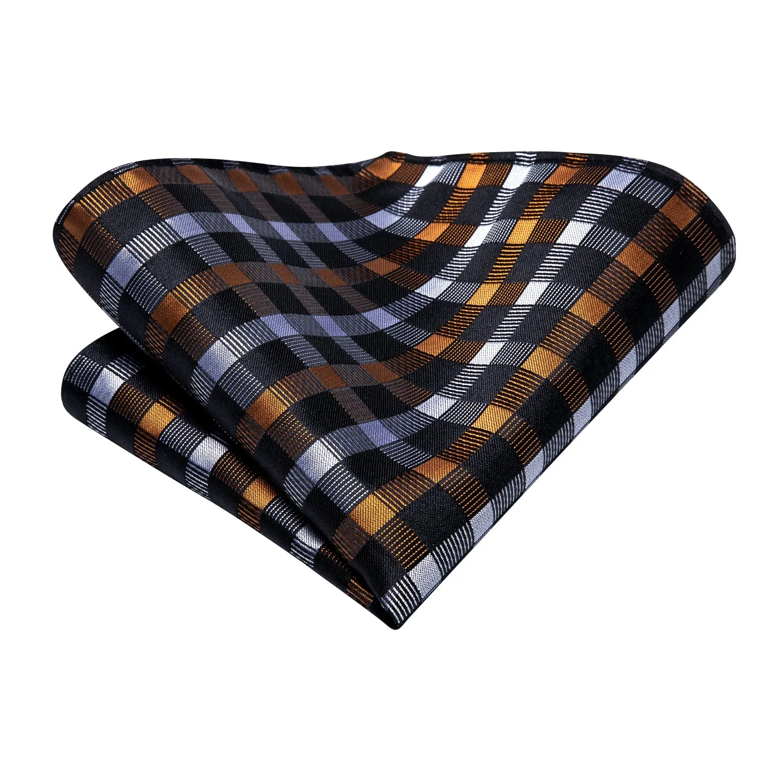 Black Golden White Plaid Necktie Pocket Square Cufflinks Set sold by Ties2You product image thumbnail 5