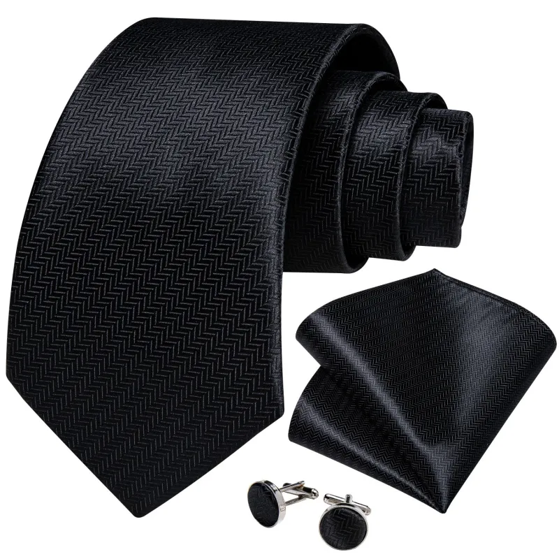 Black Solid Necktie Pocket Square Cufflinks Set sold by Ties2You