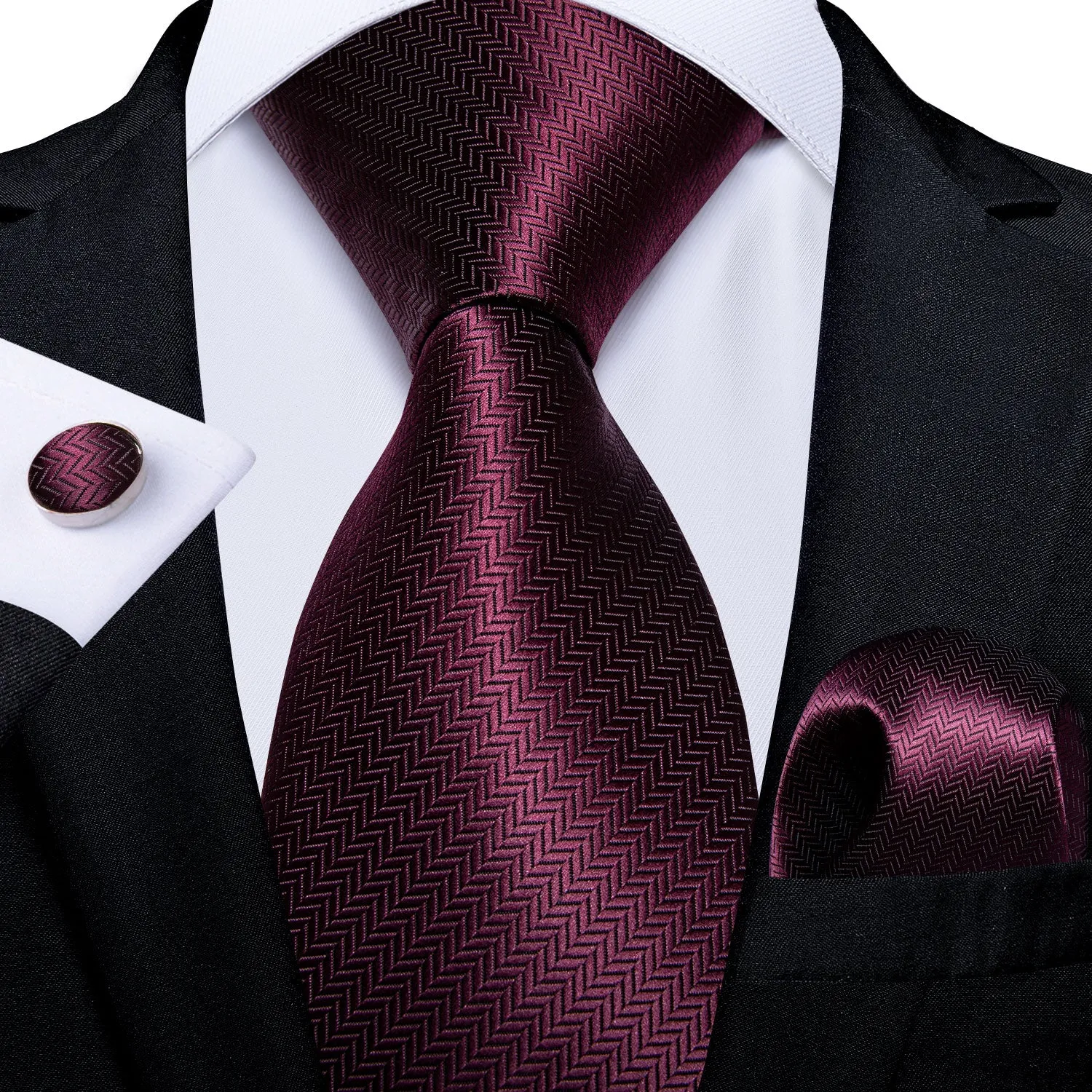Ties2you Burgundy Tie for Men Striped Silk Tie Hanky Cufflinks Set sold by Ties2You product image thumbnail 2