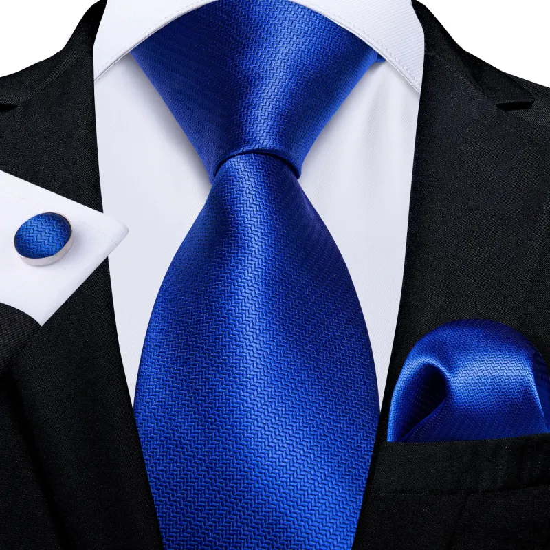 Shiny Blue Solid Necktie Pocket Square Cufflinks Set sold by Ties2You
