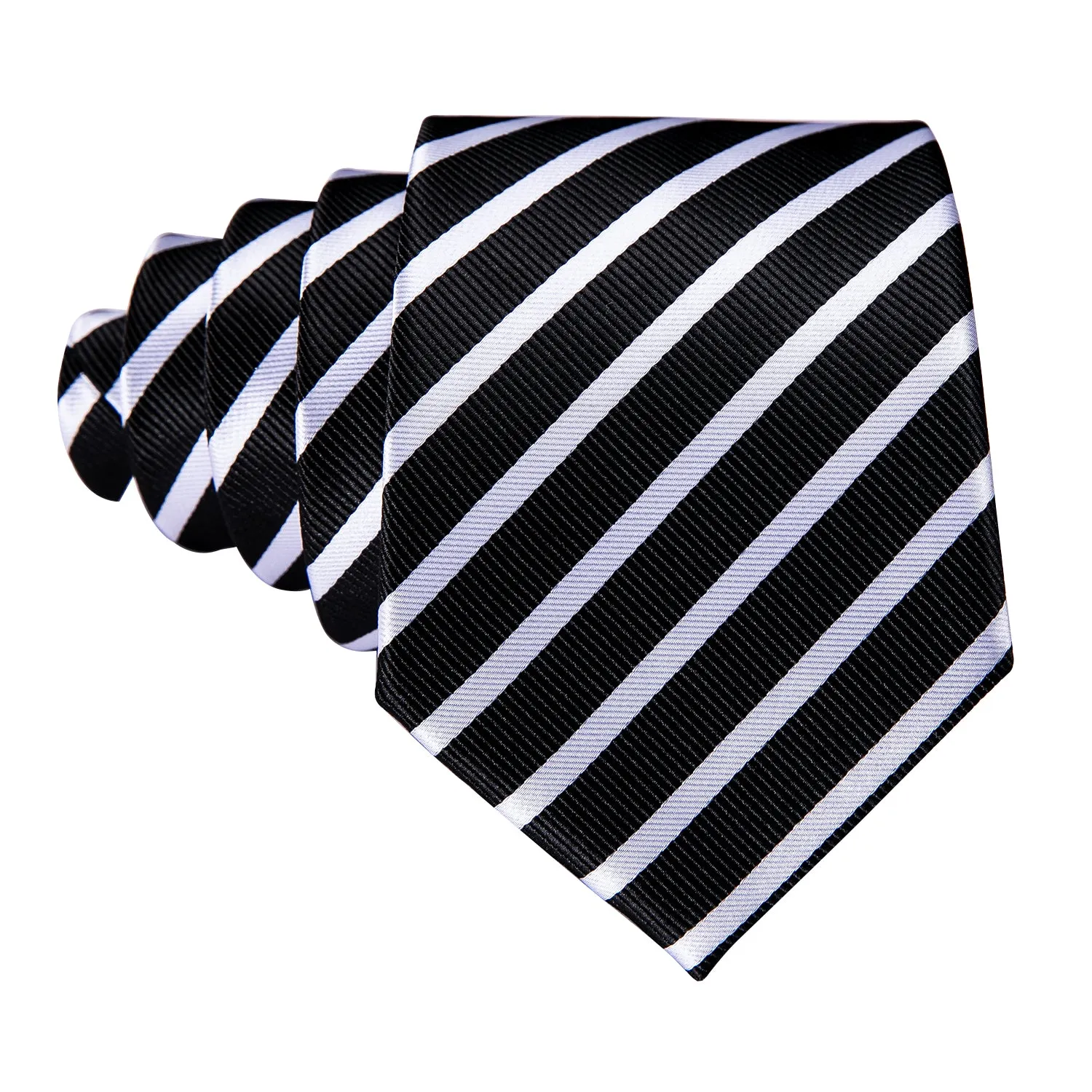 Black White Striped Necktie Pocket Square Cufflinks Set sold by Ties2You product image thumbnail 5
