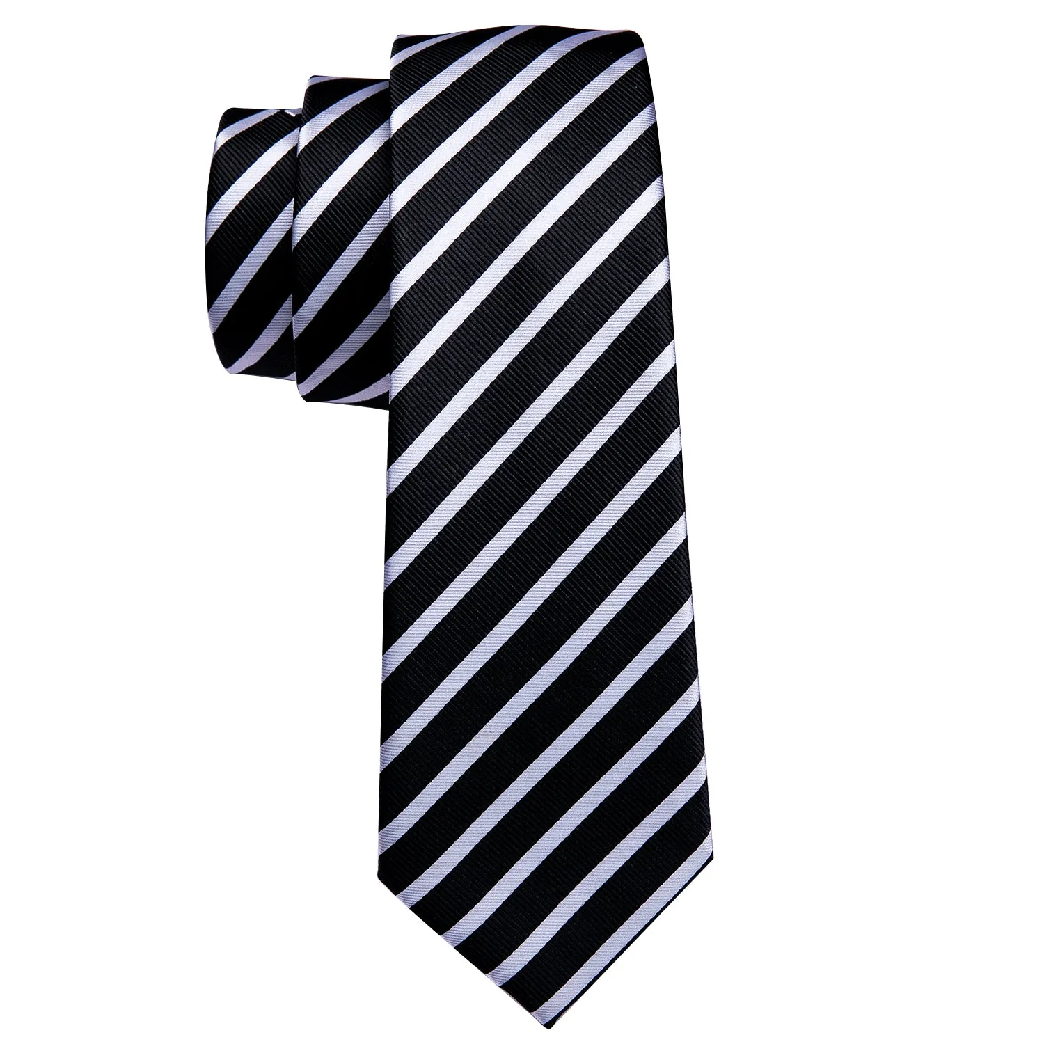 Black White Striped Necktie Pocket Square Cufflinks Set sold by Ties2You product image thumbnail 3