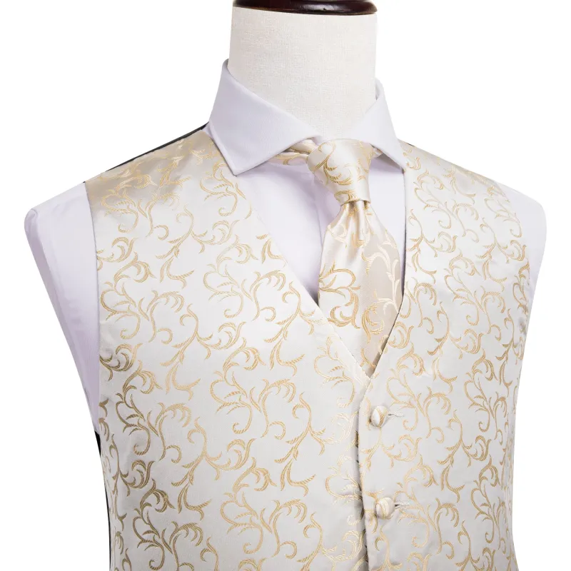 Simple Champagne Floral Men's Vest Tie Hanky Cufflinks Set Waistcoat Suit Set sold by Ties 2 You
