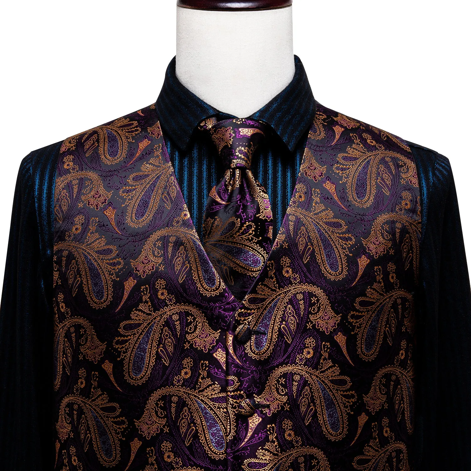 Luxury Purple Brown Paisley Men's Vest Tie Hanky Cufflinks Set Waistcoat Suit Set sold by Ties2You product image thumbnail 2