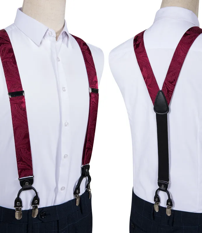 Ties2you Men's Suspender Burgundy Floral Brace Clip-On Suspender With Bow Tie Set sold by Ties2You