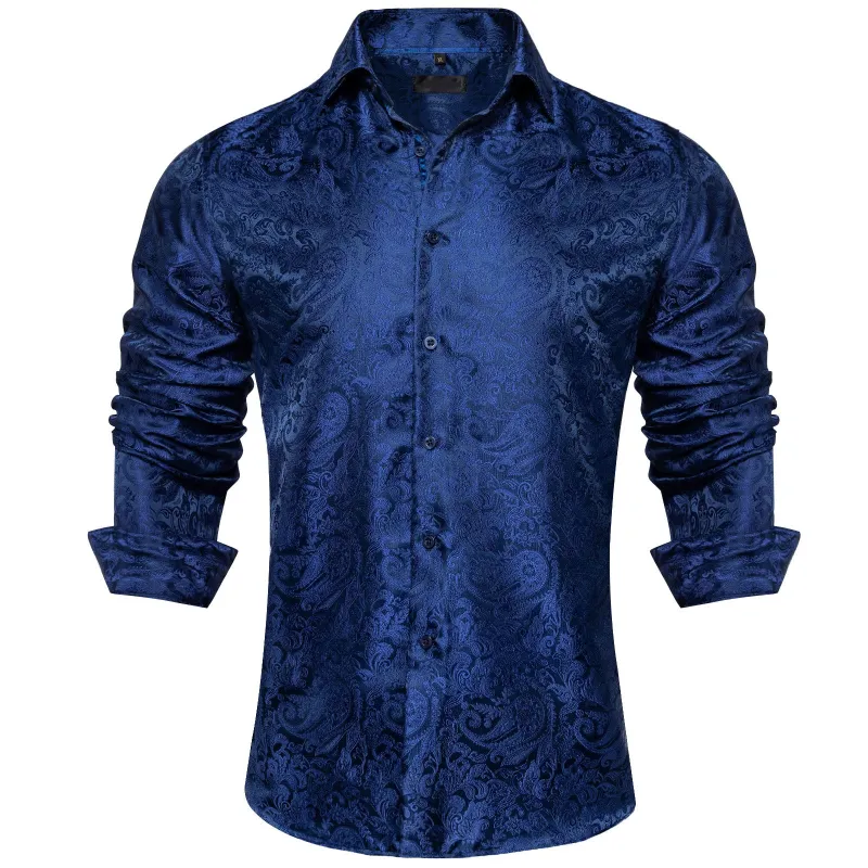 Ties2you Mens Navy Blue Dress Shirt Paisley Silk Long Sleeve Button Down Formal Shirts sold by Ties2You