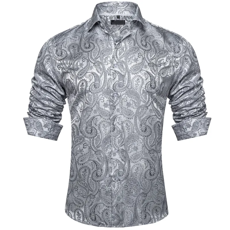 Ties2you Mens Grey Dress Shirt Paisley Silk Long Sleeve Button Down Formal Shirts sold by Ties2You