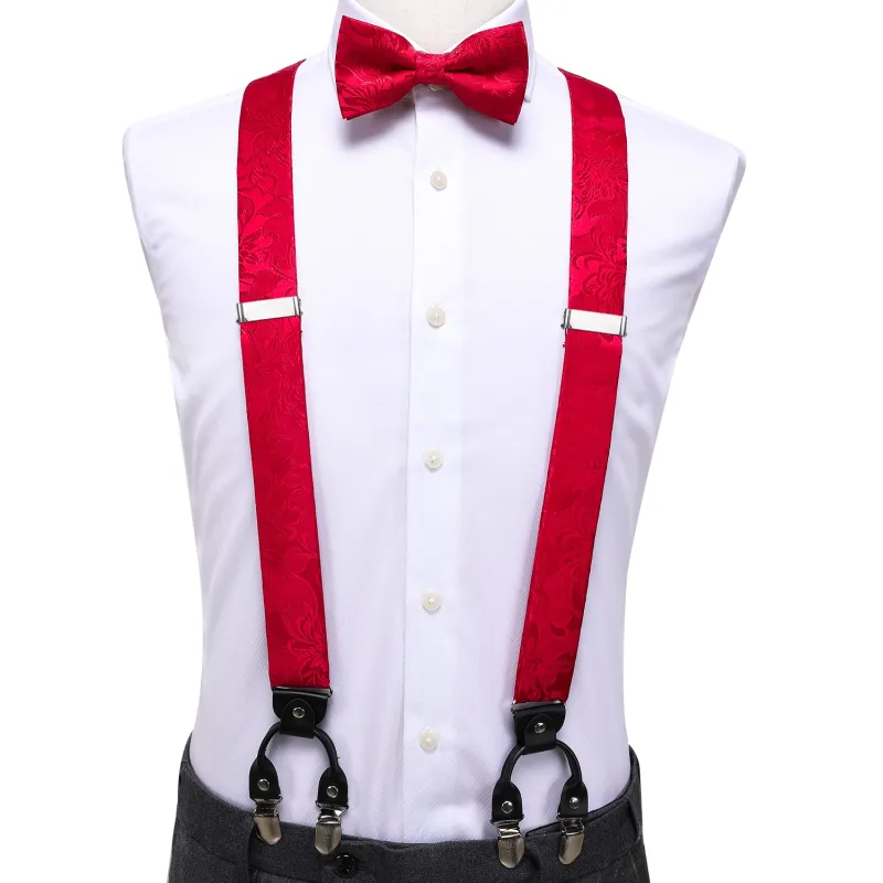 Formal Red Floral Brace Clip-on Men's Suspender with Bow Tie Set sold by Ties2You