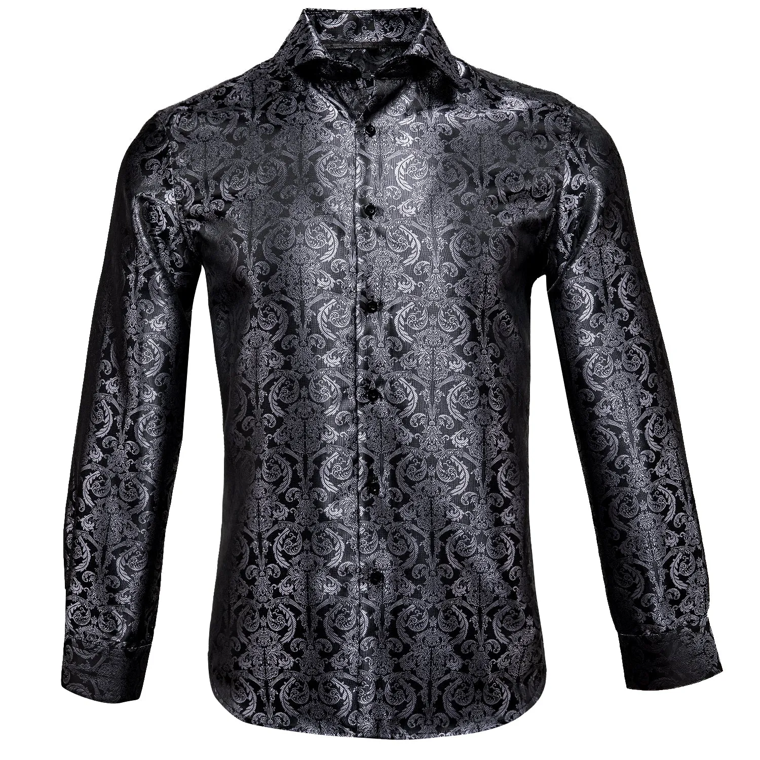Ties2you Button Down Shirt Luxury Black Floral Silk Men's Long Sleeve Shirt sold by Ties2You product image thumbnail 5