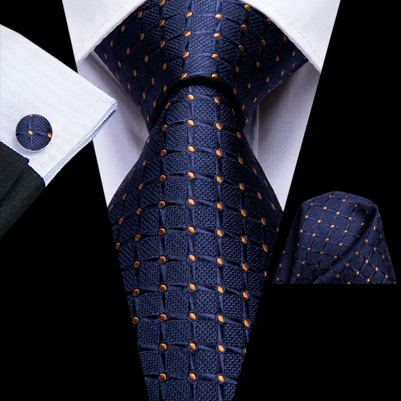 Ties2you Navy Blue Tie Mens Plaid Silk Necktie Pocket Square Cufflinks Set for Business sold by Ties2You