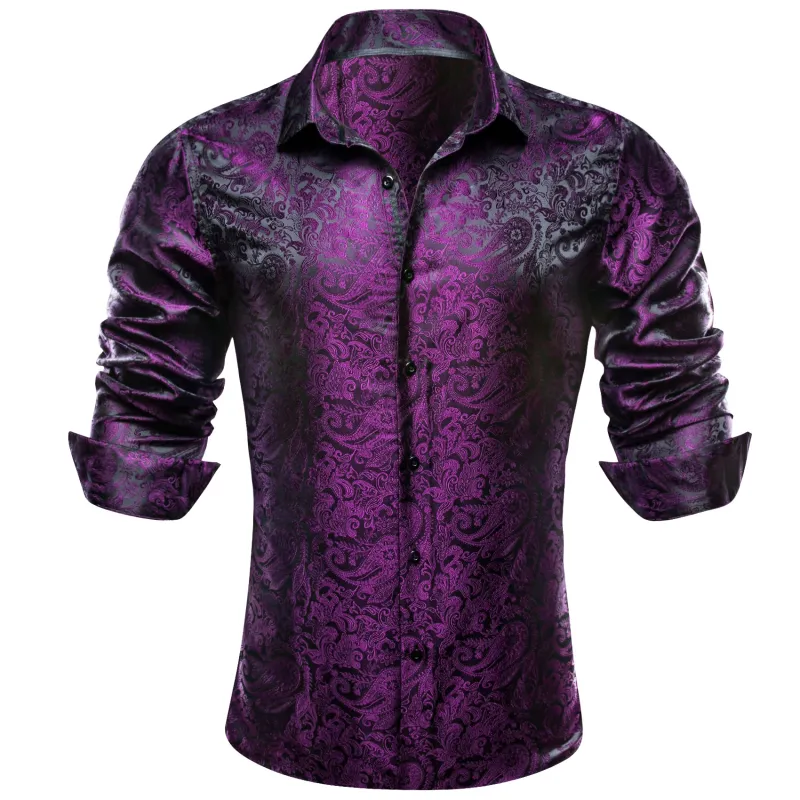 Ties2you Purple Shirt Shining Casual Paisley Silk Men's Shirt For Party sold by Ties 2 You