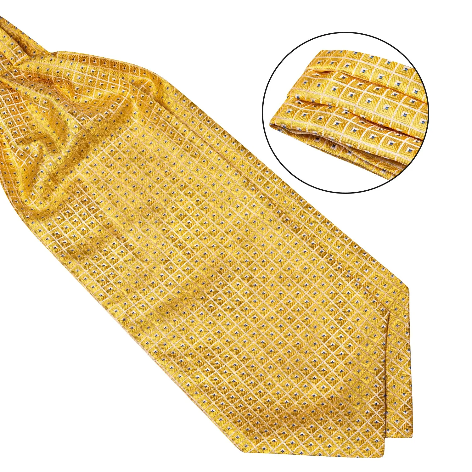 Ties2you Yellow Ascot Tie Plaid Silk Ascot Cravat Pocket Square Cufflinks Set sold by Ties2You product image thumbnail 3