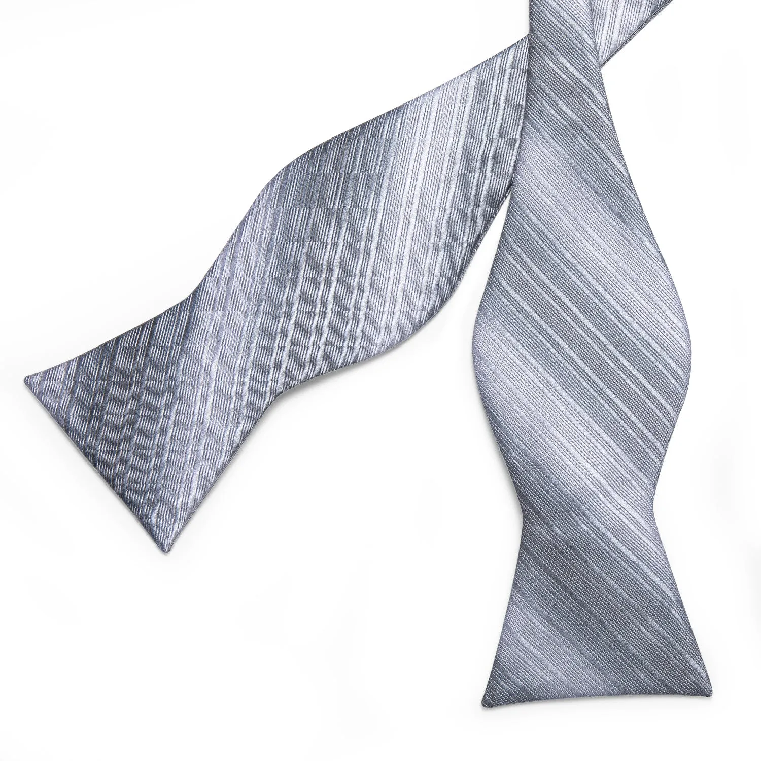 Silver Grey Striped Self-tied Silk Bow Tie Pocket Square Cufflinks Set with Lapel Pin sold by Ties2You product image thumbnail 5