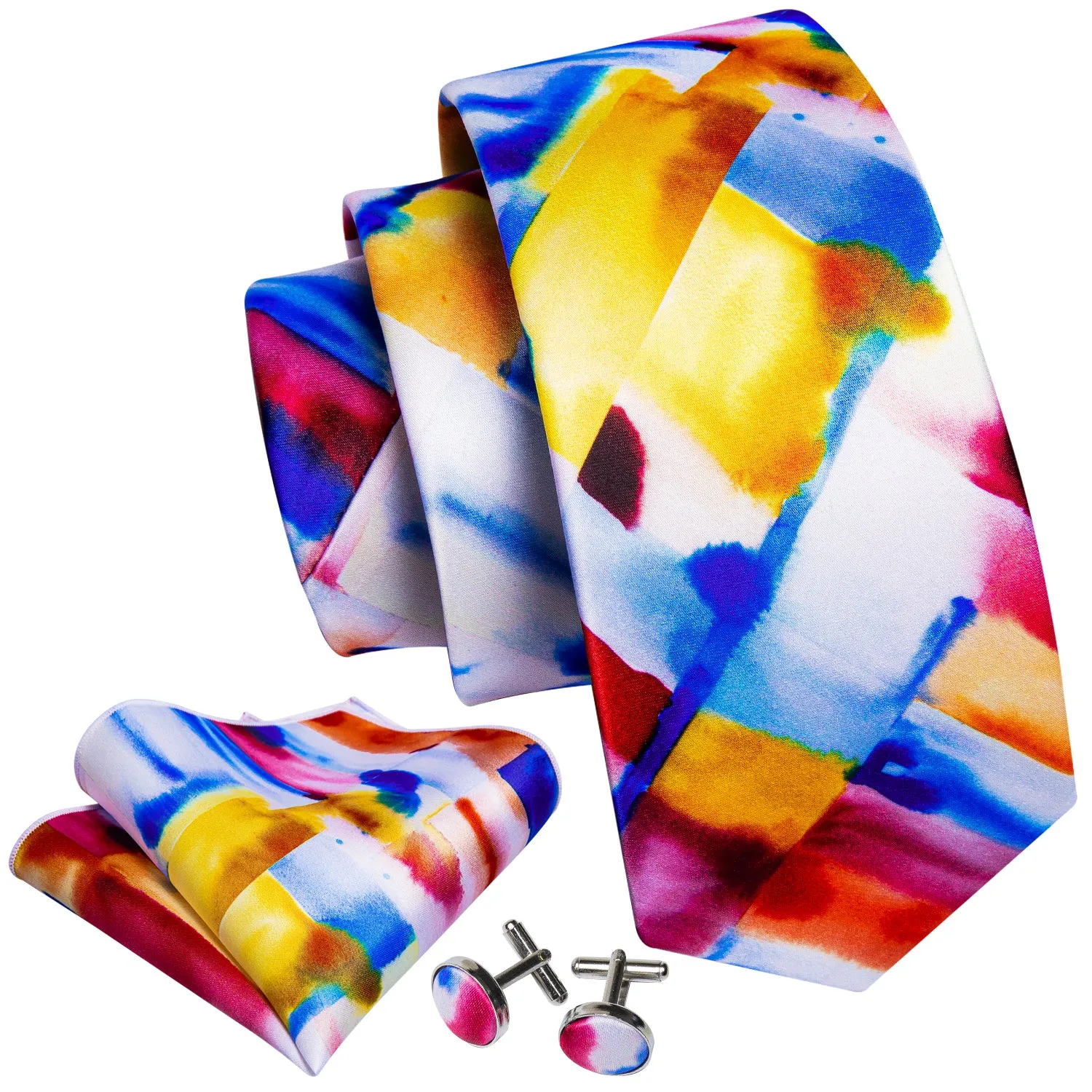 Yellow Blue Novelty Print Men's Necktie Pocket Square Cufflinks Set sold by Ties2You product image thumbnail 3