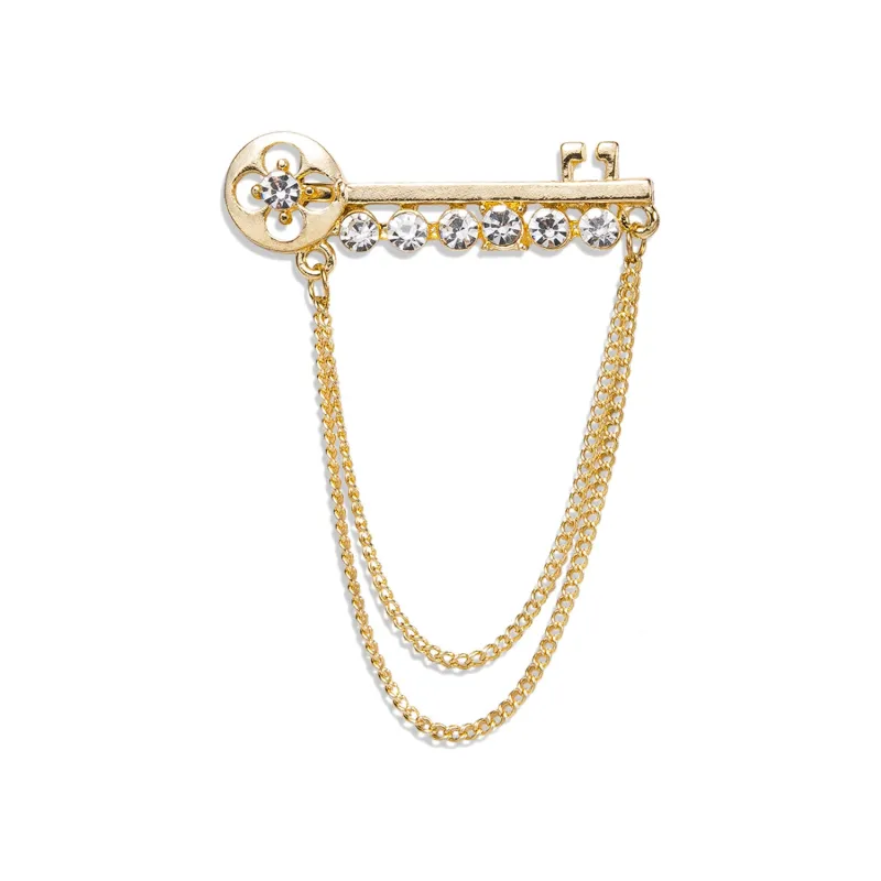 Ties2you Golden Flower Key Rhinestone Lapel Pin sold by Ties2You