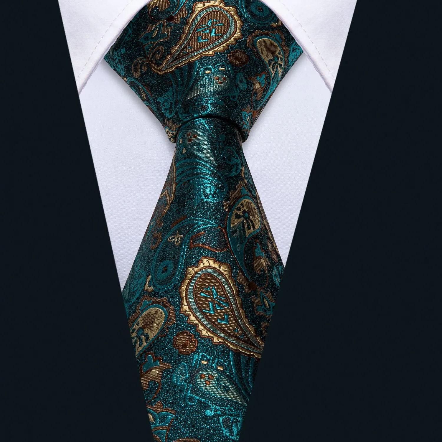 Shinning Green Paisley Men's Tie Handkerchief Cufflinks Set sold by Ties2You product image thumbnail 2