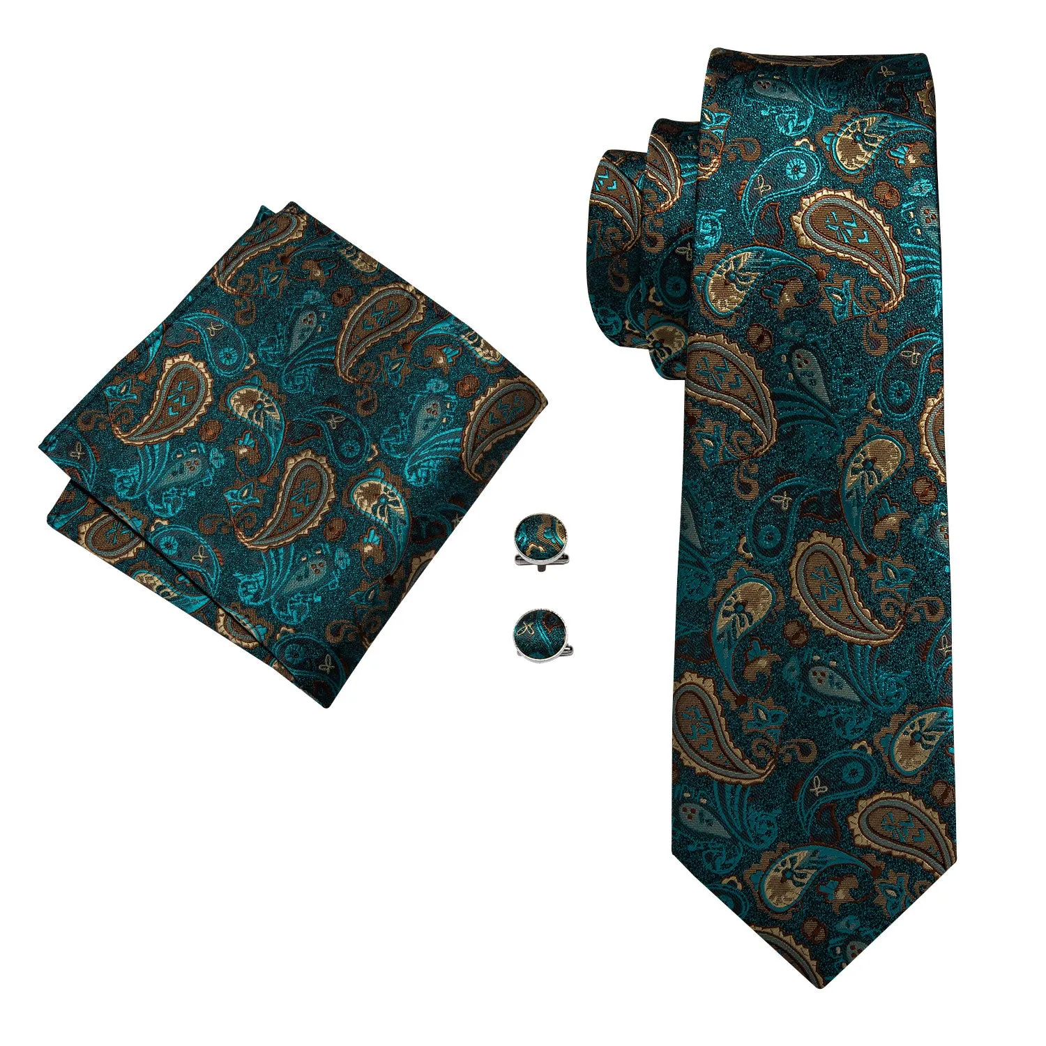 Shinning Green Paisley Men's Tie Handkerchief Cufflinks Set sold by Ties2You product image thumbnail 3