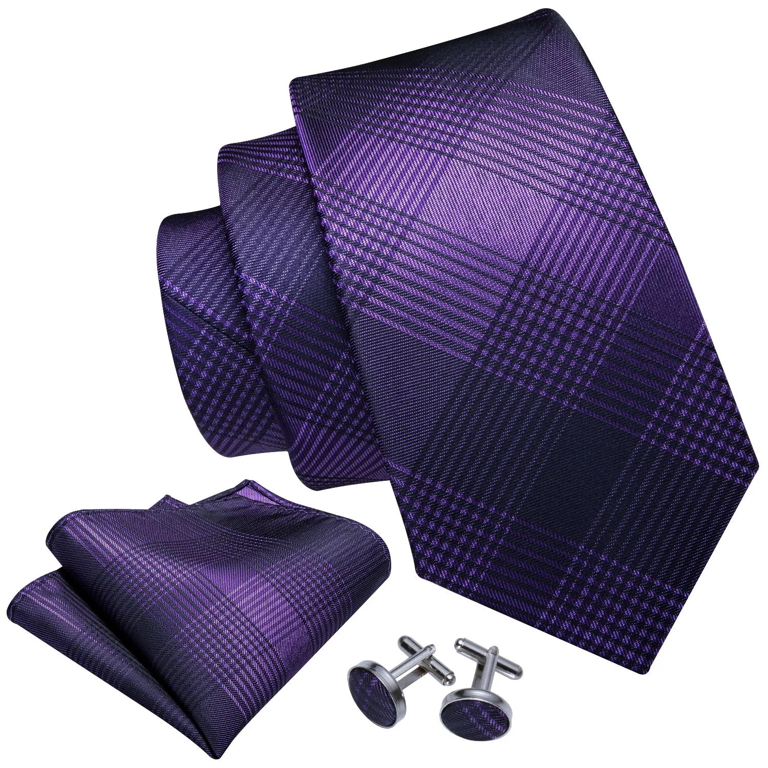 Shining Purple Plaid Men's Tie Handkerchief Cufflinks Set sold by Ties2You product image thumbnail 2
