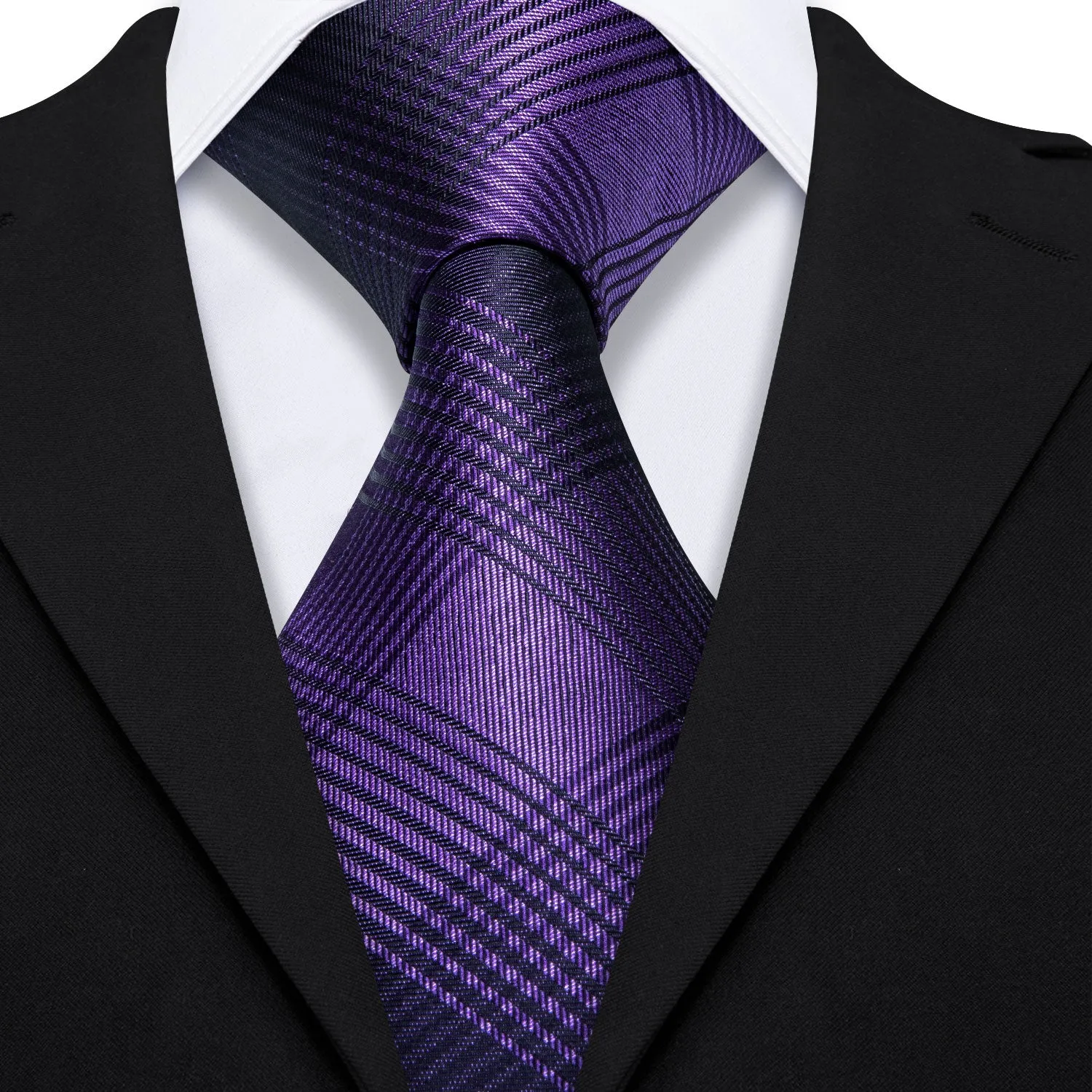 Shining Purple Plaid Men's Tie Handkerchief Cufflinks Set sold by Ties2You product image thumbnail 3