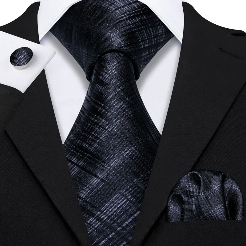 Black Plaid Men's Tie Handkerchief Cufflinks Set sold by Ties2You