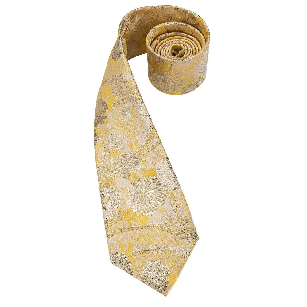 Silver Light Yellow Floral Men's Necktie Pocket Square Cufflinks Set sold by Ties2You product image thumbnail 5