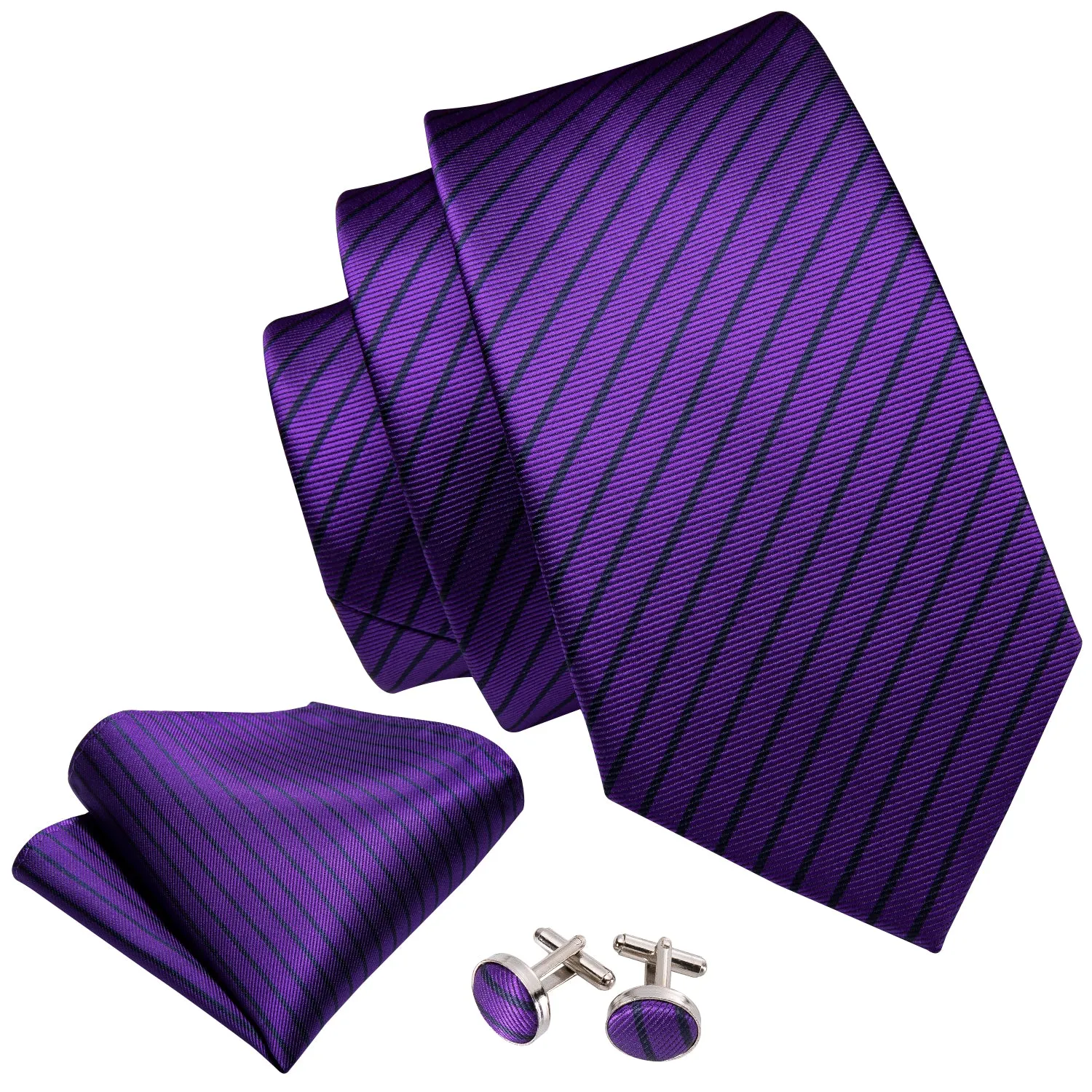 Deep Purple Striped Men's Tie Handkerchief Cufflinks Set sold by Ties2You product image thumbnail 5